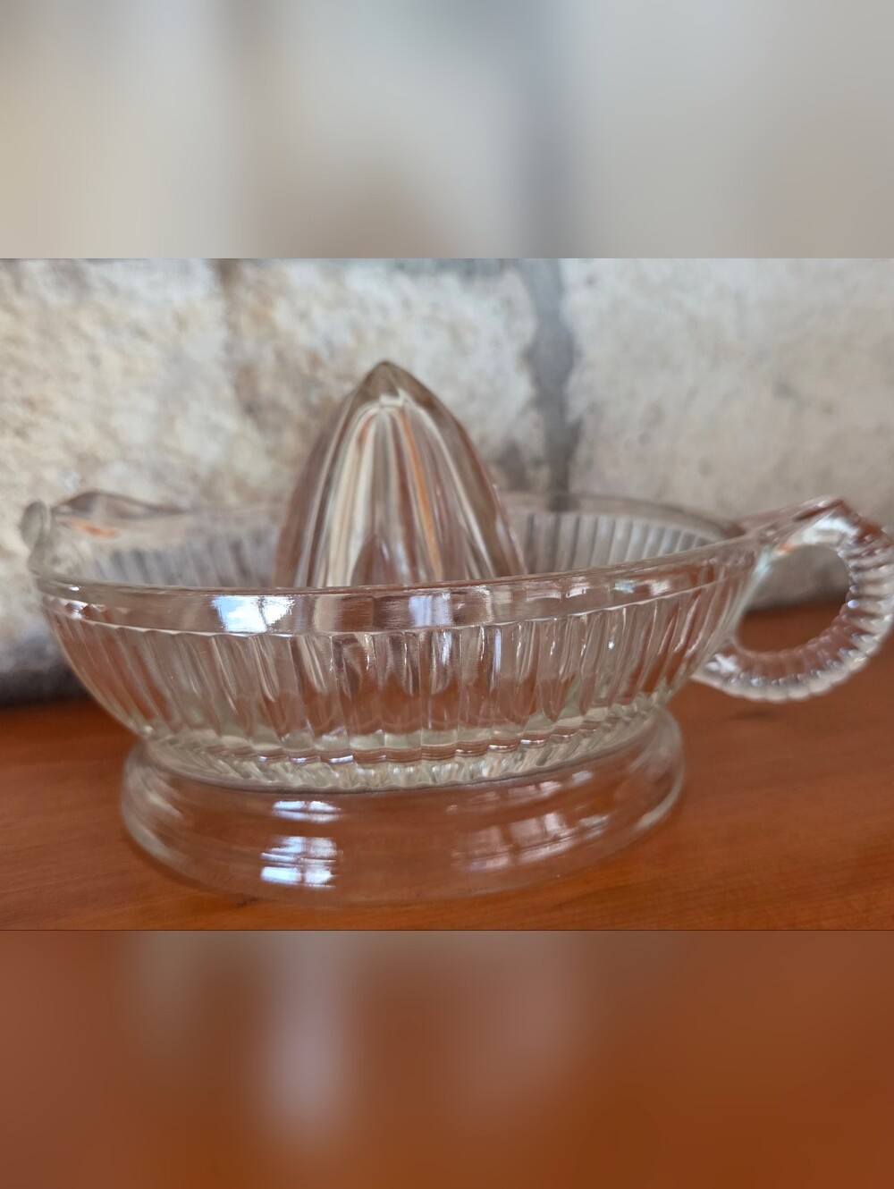Vintage Anchor Hocking Clear Glass Juicer Reamer Ribbed Bowl & Handle